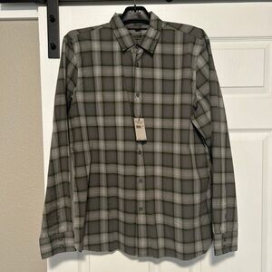 New John Varvatos Plaid Flagstone Long Sleeve Button up shirt Large MSRP $119
